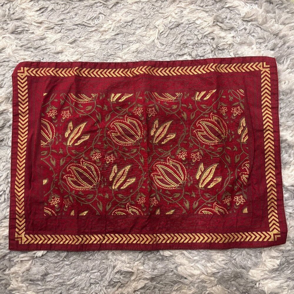 Organic Cotton Placemats – Deep Red with Gold Chevron Border & Artisan Set of 6